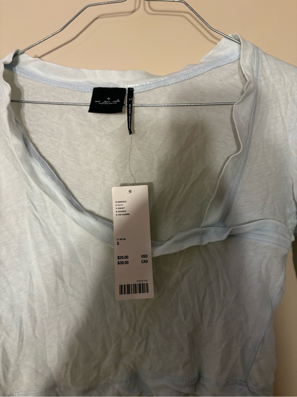 Urban Pale Blue Cropped Long-Sleeve V-Neck Top - Picture 3 of 3